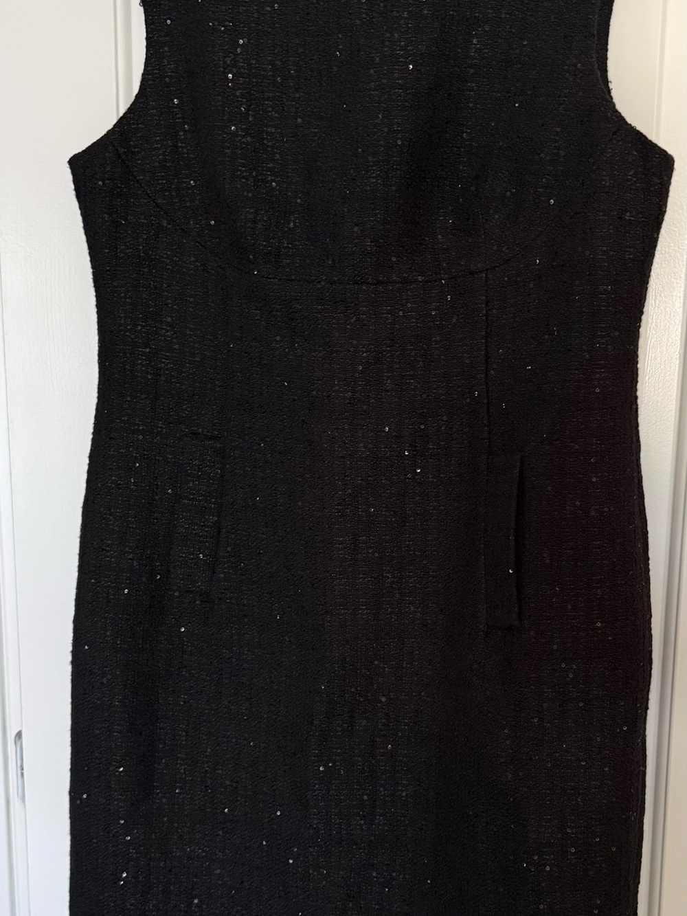 Anne Klein Black Sleeveless Tweed Midi Dress with Subtle Sparkle